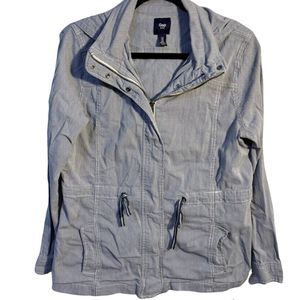 GAP Nautical Demin Lightweight Hooded Jacket Blue & White Striped Women's Medium